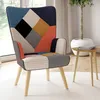 Image de IDMARKET Fauteuil scandinave IVAR en tissu patchwork multicouleurs et imprimé pied de poule