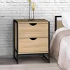 Image de IDMARKET Lot de 2 tables de chevet DETROIT 2 tiroirs bois et métal noir design industriel
