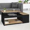 Image de IDMARKET Table basse plateau relevable rectangulaire ELEA avec coffre bois noir et façon hêtre