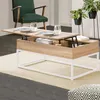 Image de IDMARKET Table basse plateau relevable rectangulaire DETROIT bois et métal blanc design industriel