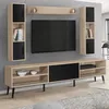 Image de ID MARKET ensemble meuble tv HOUSTON 5 portes et 1 tiroir 180 cm bois clair avec étagères murales