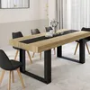 Image de IDMARKET Table à manger rectangle PHOENIX 8 personnes bois et noir bande centrale noire 200 cm