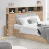 Image de IDMARKET Tête de lit sur pied CLEO 165 cm avec rangements fermés et niches façon hêtre et noir