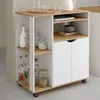 Image de IDMARKET Desserte de cuisine COSI bois blanc et plateaux façon hêtre L.76 CM