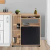 Image de IDMARKET Desserte de cuisine COSI bois façon hêtre et portes noires L.76 CM