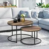 Image de IDMARKET Lot de 2 tables basses gigognes HAWKINS rondes 54/70 bois foncé design industriel