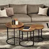 Image de IDMARKET Lot de 3 tables basses gigognes HAWKINS rondes 30/40/45 bois foncé design industriel