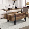 Image de IDMARKET Table basse plateau relevable rectangulaire AUSTRIA bois pied épingle