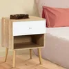 Image de IDMARKET Lot de 2 tables de chevet EMMIE scandinaves 1 tiroir avec niche hêtre et blanc