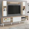 Image de ID MARKET ensemble meuble tv HOUSTON 5 portes et 1 tiroir 180 cm bois clair avec étagères murales