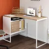 Image de IDMARKET Bureau dangle ROB blanc et façon hêtre niche de rangement et porte design industriel