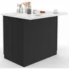 Image de IDMARKET Ilot central IVO 100 cm bois noir avec plan de travail effet marbre ALASKA