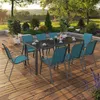 Image de IDMARKET Salon de jardin MADRID table 190 CM et 8 chaises empilables bleu canard