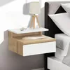 Image de IDMARKET Lot de 2 tables de chevet murales TOMI 1 tiroir + 1 tablette étagère suspendue + 1 tablette façon hêtre et blanc