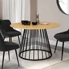 Image de IDMARKET Table à manger ronde YUNA 6 personnes plateau bois et pied filaire en métal noir 110 cm