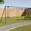 Image de IDMARKET Balançoire 4 agrès portique avec balançoire face à face trapèze échelle panier de basket et buts de foot