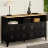 Image de IDMARKET Commode 4 tiroirs ESTER 115 cm métal noir et plateau façon hêtre avec niche design industriel