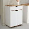 Image de IDMARKET Desserte de cuisine COSY placard avec tiroir bois blanc et plateaux façon hêtre L.60 CM
