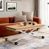 Image de Table basse 2 en 1 relevable en table à manger rectangulaire URBANA 100 cm bois et blanc