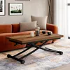 Image de Table basse 2 en 1 relevable en table à manger rectangulaire URBANA 100 cm bois foncé et noir design industriel
