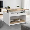 Image de IDMARKET Table basse plateau relevable carrée ELEA avec coffre bois blanc et façon hêtre