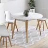 Image de IDMARKET Table à manger fixe ronde ANGELA 4-6 personnes blanc pieds bois 110 cm