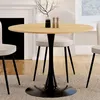 Image de IDMARKET Table à manger ronde DALIA 4 personnes pieds tulipe bois et noir 100 cm