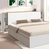 Image de IDMARKET Tête de lit sur pied extensible avec chevets coulissants CATBA pour lit 140 et 160 cm blanc et façon bois
