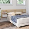 Image de IDMARKET Tête de lit suspendue en lattes AVA 240 cm avec chevets + tiroir façon bois clair et blanc