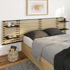 Image de IDMARKET Tête de lit suspendue en lattes DETROIT 240 cm bois et métal noir avec étagères design industriel