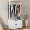 Image de IDMARKET Dressing penderie 2 tiroirs L. 80 cm BROOKLYN bois blanc et métal blanc