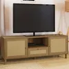 Image de ID MARKET meuble tv HANAE 3 portes 140 cm bois clair à poser