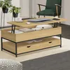Image de IDMARKET Table basse plateau relevable rectangulaire DETROIT avec 2 tiroirs design industriel