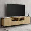 Image de ID MARKET meuble tv DETROIT 2 portes et 2 tiroirs 180 cm bois clair à poser