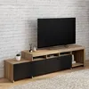 Image de IDMARKET Meuble TV 180 cm MALO bois et placards noirs