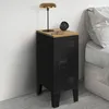 Image de IDMARKET Lot de 2 tables de chevet étroites ESTER 1 porte métal noir plateau façon hêtre design industriel