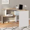 Image de IDMARKET Bureau dangle rotatif 180° JOY étagère forme S bois façon hêtre et blanc