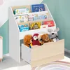 Image de IDMARKET Meuble de rangement bibliothèque enfant MANA 3 étagères et 1 bac sur roulettes blanc et hêtre