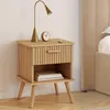 Image de IDMARKET Lot de 2 tables de chevet JULIETTE 1 tiroir avec niche effet lattes tasseau bois