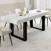 Image de IDMARKET Table à manger extensible rectangle PHOENIX 4-8 personnes plateau effet marbre blanc ALASKA 160-200 cm