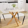 Image de IDMARKET Table à manger ronde ALIX 6 personnes pied araignée bois plateau blanc GISELE 110 cm