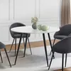 Image de IDMARKET Table à manger ronde AMELIA 4 personnes effet marbre blanc ALASKA pieds métal noir 110 cm