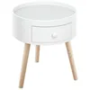 Image de Table basse - HOMCOM - table de chevet ronde scandinave tiroir pieds effilés - bois massif - chêne blanc