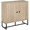 Image de Buffet salon - HOMCOM - meuble rangement armoire cuisine placard étagère réglable motif chevron - métal - 108x40x80cm - chêne