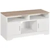 Image de Meuble tv - HOMCOM - banc télé bois 2 compartiments ouverts 2 armoires porte rangement - bois - 105x40x52cm - blanc