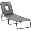 Image de Outsunny Bain de Soleil Pliable transat inclinable 4 Positions Chaise Longue de Lecture 3 Coussins fournis Gris