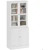 Image de Bibliothèque vitrine - buffet salon - HOMCOM - avec 2 portes verre 2 portes bois 4 étagères réglables - blanc