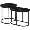 Image de Tables basses - HOMCOM - lot de 2 tables dappoint gigognes plateau aspect marbre - acier MDF - noir