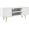 Image de Meuble tv banc tv - HOMCOM - support télé jusquà 55 pouces 2 placards 2 étagères ouvertes moderne salon - bois - 120cm - blanc