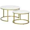 Image de Tables basses gigognes - HOMCOM - lot de 2 tables rondes plateau blanc aspect marbre - acier - doré